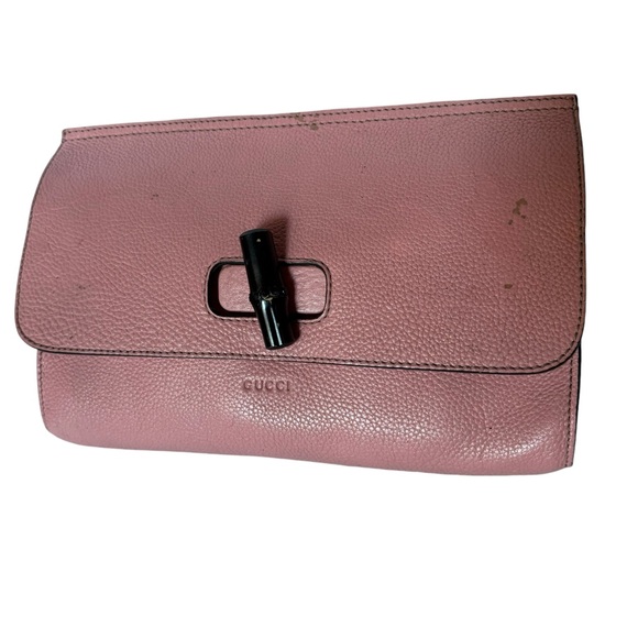Gucci Handbags - GUCCI Leather Bamboo Clutch Purse